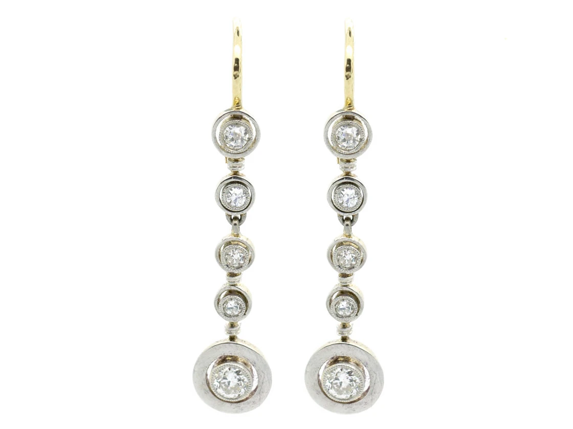 Art Deco Five Diamond Drop Earrings 3 Art Deco Five Diamond Drop Earrings