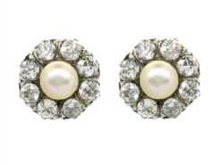 Natural Pearl & Diamond Cluster Earrings
