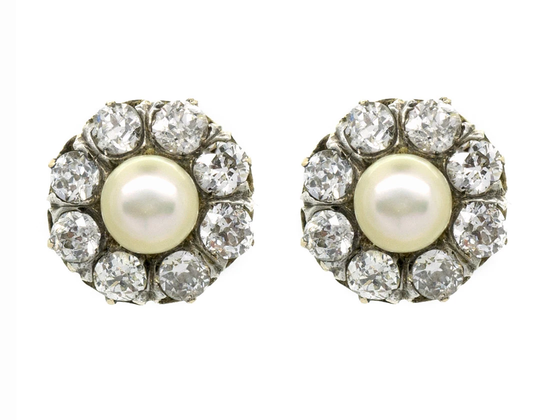 Natural Pearl & Diamond Cluster Earrings 3 Natural Pearl & Diamond Cluster Earrings
