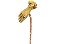 Georgian 15ct Gold Hand Tie Pin Set With An Emerald