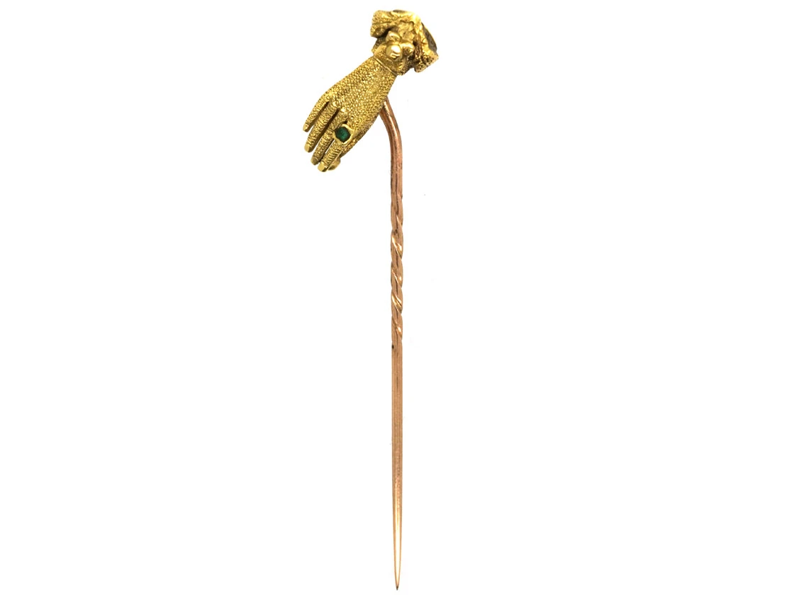 Georgian 15ct Gold Hand Tie Pin Set With An Emerald 4 Georgian 15ct Gold Hand Tie Pin Set With An Emerald - Image 2