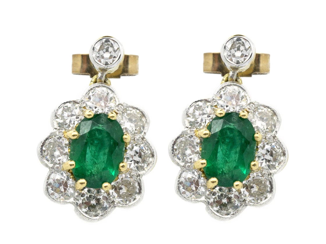 Emerald & Diamond Drop Cluster Earrings 3 Emerald & Diamond Drop Cluster Earrings