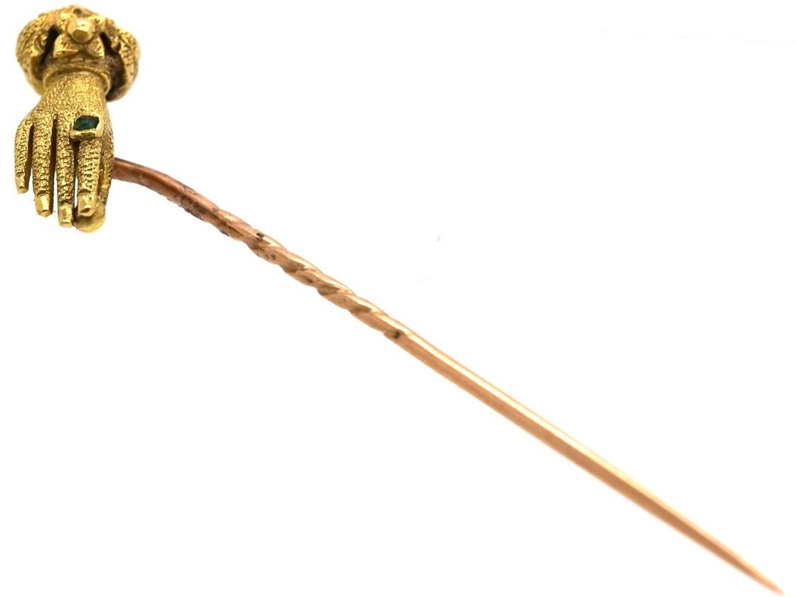 Georgian 15ct Gold Hand Tie Pin Set With An Emerald 6 Georgian 15ct Gold Hand Tie Pin Set With An Emerald - Image 4
