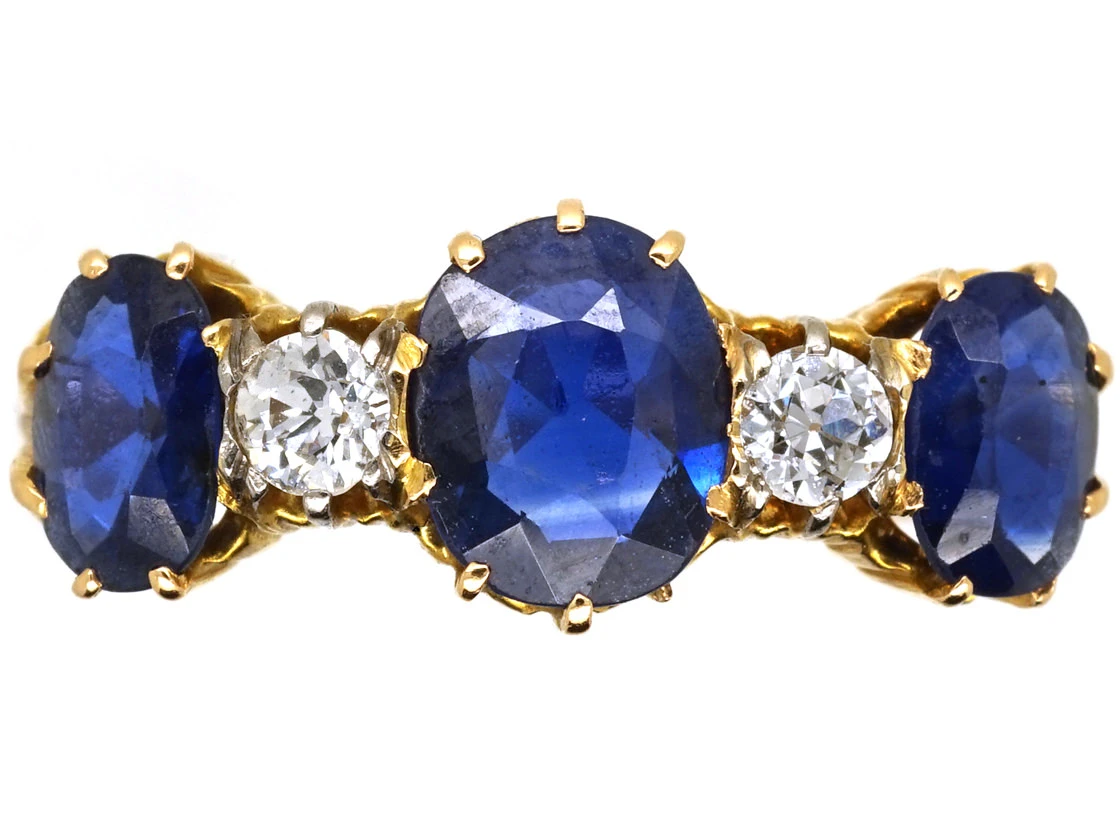 Edwardian Five Stone Sapphire & Diamond Ring 3 Edwardian Five Stone Sapphire & Diamond Ring