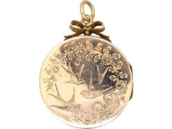 Edwardian 9ct Gold Back & Front Round Locket Engraved With Swallows & Roses -Antique Jewellery Company DSC03596 scaled 2