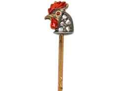 Edwardian 15ct Gold, Red Enamel & Diamond Cockerel Tie Pin