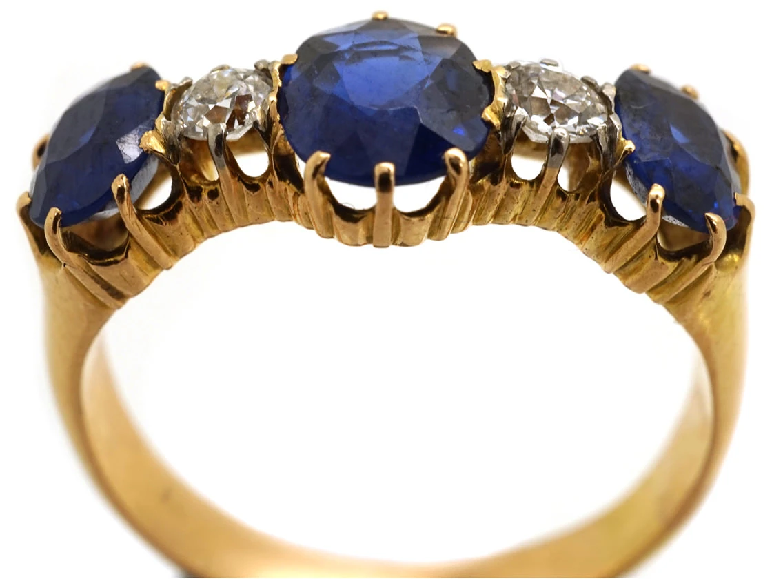 Edwardian Five Stone Sapphire & Diamond Ring 5 Edwardian Five Stone Sapphire & Diamond Ring - Image 3