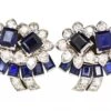 Retro 18ct White Gold Sapphire & Diamond Clip On Flower Earrings Attributed To Cartier -Antique Jewellery Company DSC03607 scaled 1