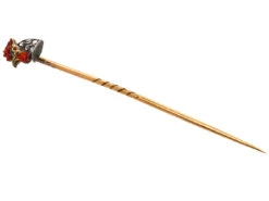 Edwardian 15ct Gold, Red Enamel & Diamond Cockerel Tie Pin -Antique Jewellery Company DSC03608