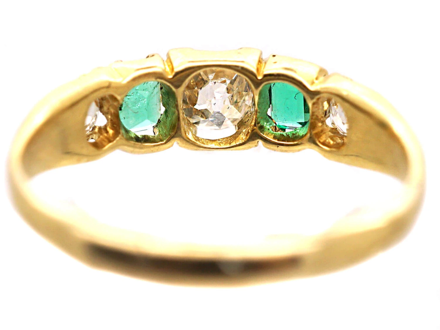 Early Victorian 18ct Gold, Emerald & Diamond Five Stone Ring 6 Early Victorian 18ct Gold, Emerald & Diamond Five Stone Ring - Image 4