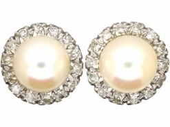 Early 20th Century 18ct White Gold Cluster Earrings Set With Pearls & Diamonds