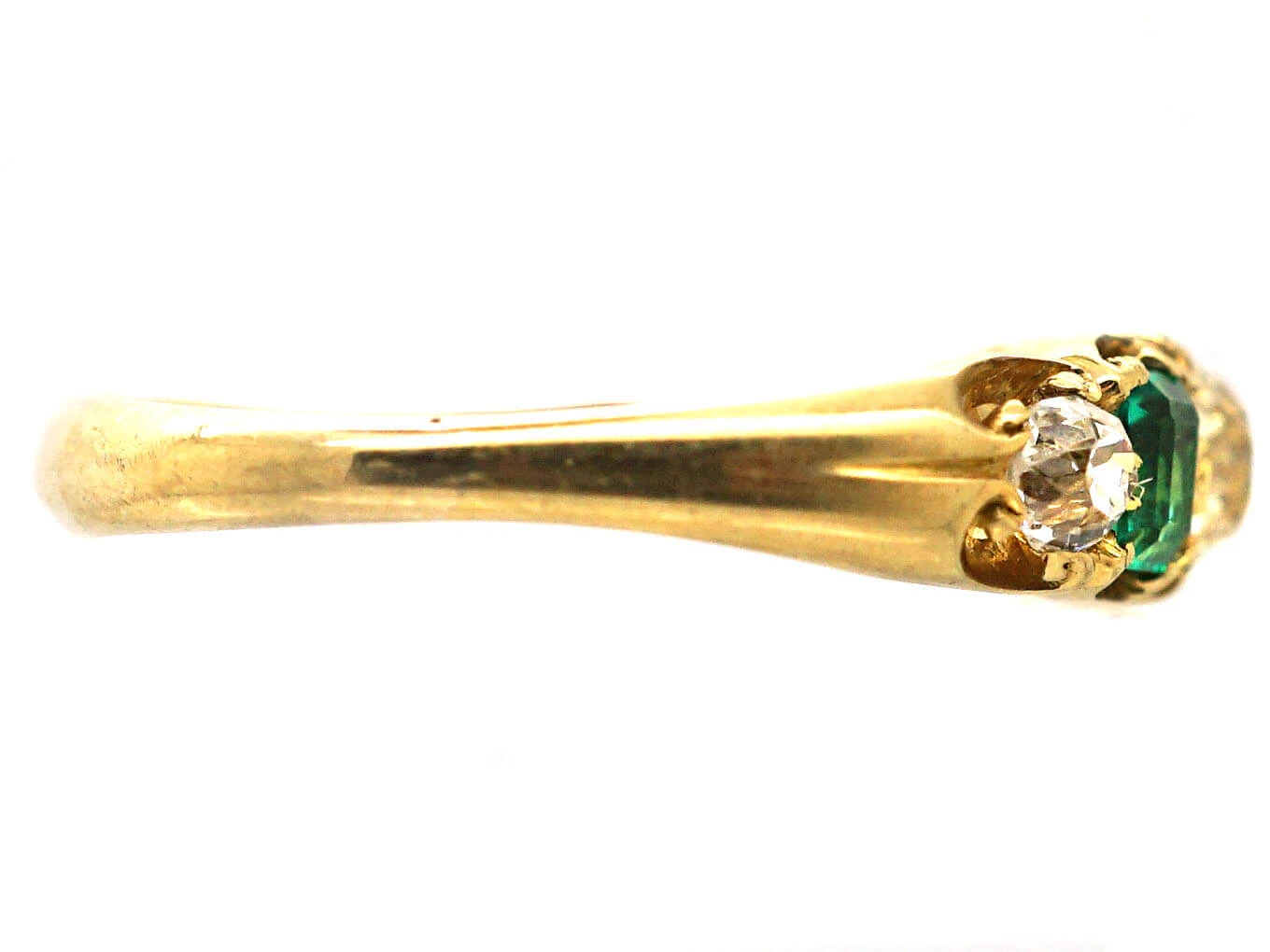 Early Victorian 18ct Gold, Emerald & Diamond Five Stone Ring 7 Early Victorian 18ct Gold, Emerald & Diamond Five Stone Ring - Image 5