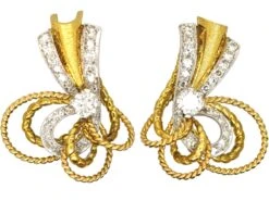 1950s 18ct Gold Bow Earrings Set With Diamonds