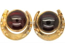 Victorian 15ct Gold Horseshoe Earrings Set With Cabochon Garnets