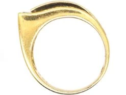 French 18ct Gold Emerald And Diamond Buckle Ring -Antique Jewellery Company DSC03666