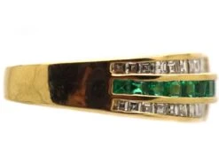 French 18ct Gold Emerald And Diamond Buckle Ring -Antique Jewellery Company DSC03675