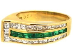 French 18ct Gold Emerald And Diamond Buckle Ring -Antique Jewellery Company DSC03682