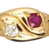 Edwardian 18ct Gold Double Snake Ring Set With A Ruby & A Diamond 2 Edwardian 18ct Gold Double Snake Ring Set With A Ruby & A Diamond -Antique Jewellery Company DSC03687