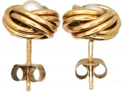 Mid 20th Century 9ct Gold & Pearl Knot Earrings 5 Mid 20th Century 9ct Gold & Pearl Knot Earrings -Antique Jewellery Company DSC03688 scaled 1