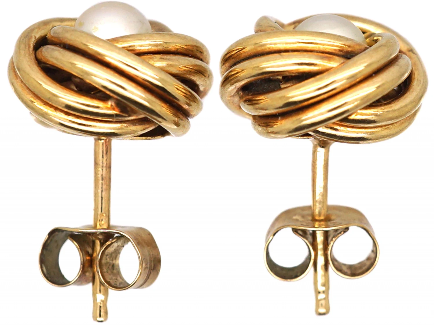 Mid 20th Century 9ct Gold & Pearl Knot Earrings 4 Mid 20th Century 9ct Gold & Pearl Knot Earrings - Image 2
