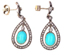Edwardian Turquoise & Rose Diamond Drop Earrings 10 Edwardian Turquoise & Rose Diamond Drop Earrings -Antique Jewellery Company DSC03706