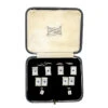 Art Deco 9ct White Gold & Sapphire Cufflinks Studs & Buttons Set In Original Case 1 Art Deco 9ct White Gold & Sapphire Cufflinks Studs & Buttons Set In Original Case -Antique Jewellery Company DSC03711