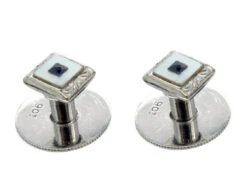 Art Deco 9ct White Gold & Sapphire Cufflinks Studs & Buttons Set In Original Case 13 Art Deco 9ct White Gold & Sapphire Cufflinks Studs & Buttons Set In Original Case -Antique Jewellery Company DSC03714