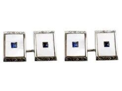 Art Deco 9ct White Gold & Sapphire Cufflinks Studs & Buttons Set In Original Case 15 Art Deco 9ct White Gold & Sapphire Cufflinks Studs & Buttons Set In Original Case -Antique Jewellery Company DSC03715