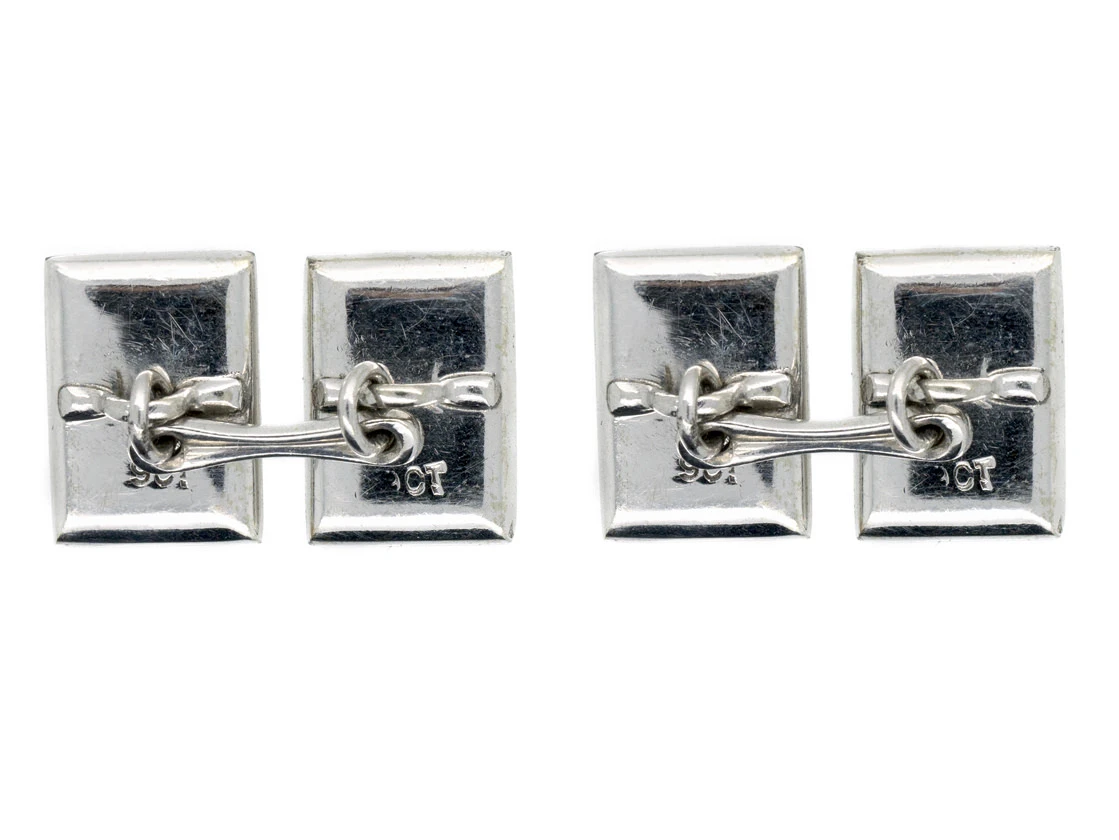 Art Deco 9ct White Gold & Sapphire Cufflinks Studs & Buttons Set In Original Case 6 Art Deco 9ct White Gold & Sapphire Cufflinks Studs & Buttons Set In Original Case - Image 4