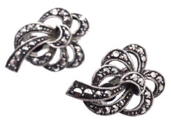 Silver & Marcasite Clip On Bow Earrings 8 Silver & Marcasite Clip On Bow Earrings -Antique Jewellery Company DSC03724