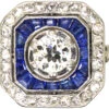 Art Deco Platinum, Old Mine Cut Diamond & Calibre Cut Sapphire Ring 2 Art Deco Platinum, Old Mine Cut Diamond & Calibre Cut Sapphire Ring -Antique Jewellery Company DSC03725
