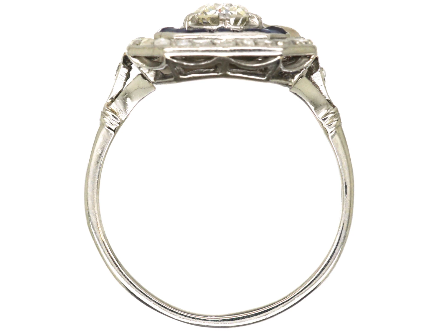 Art Deco Platinum, Old Mine Cut Diamond & Calibre Cut Sapphire Ring 4 Art Deco Platinum, Old Mine Cut Diamond & Calibre Cut Sapphire Ring - Image 2