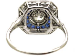 Art Deco Platinum, Old Mine Cut Diamond & Calibre Cut Sapphire Ring 10 Art Deco Platinum, Old Mine Cut Diamond & Calibre Cut Sapphire Ring -Antique Jewellery Company DSC03740