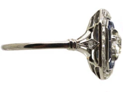 Art Deco Platinum, Old Mine Cut Diamond & Calibre Cut Sapphire Ring 11 Art Deco Platinum, Old Mine Cut Diamond & Calibre Cut Sapphire Ring -Antique Jewellery Company DSC03750