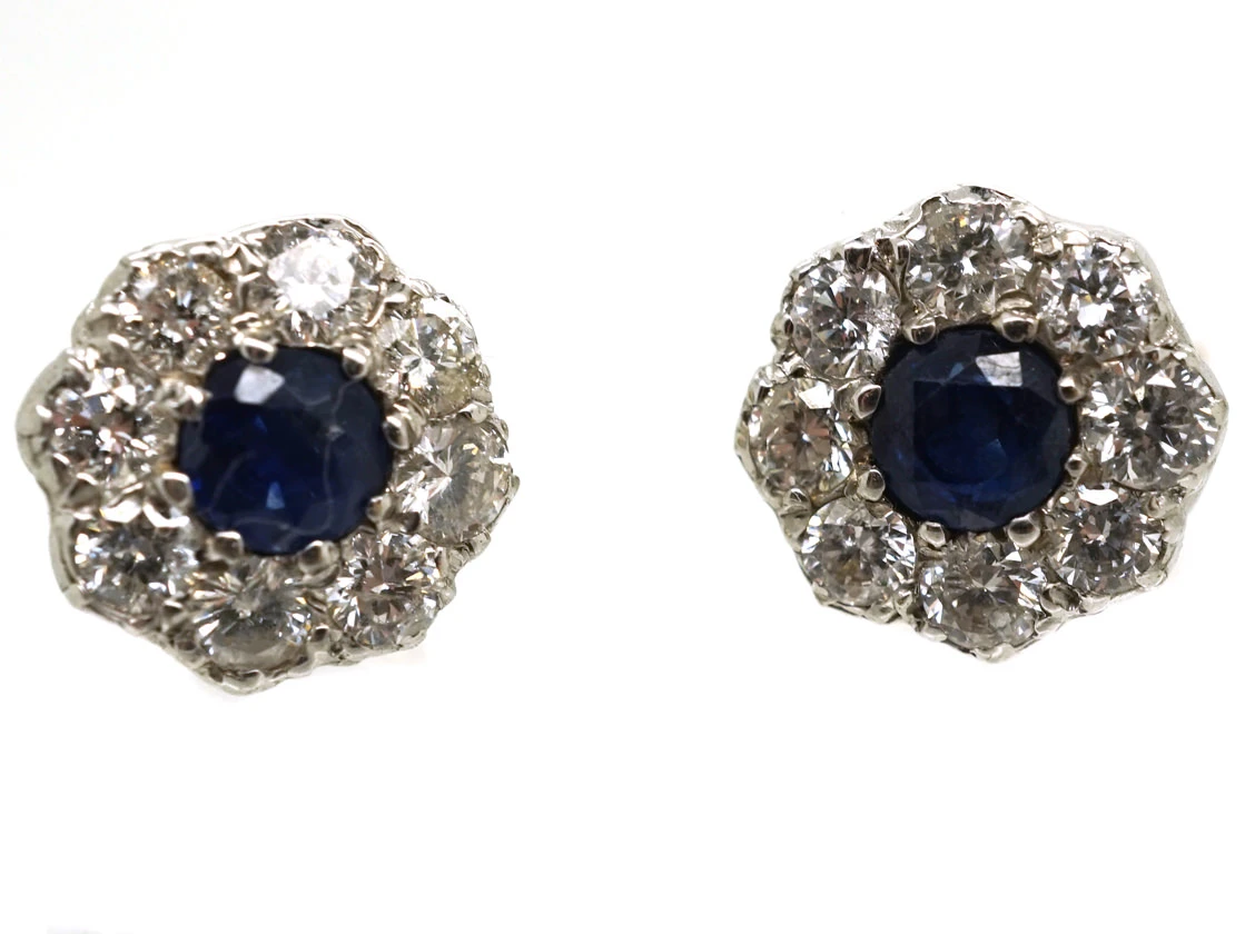18ct White Gold Sapphire & Diamond Cluster Earrings 5 18ct White Gold Sapphire & Diamond Cluster Earrings - Image 3