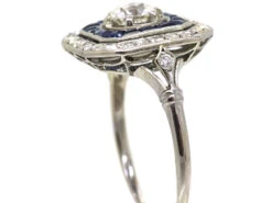 Art Deco Platinum, Old Mine Cut Diamond & Calibre Cut Sapphire Ring 12 Art Deco Platinum, Old Mine Cut Diamond & Calibre Cut Sapphire Ring -Antique Jewellery Company DSC03769
