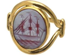 Victorian 18ct Gold & Carnelian Signet Ring With Intaglio Of A Sailing Ship 13 Victorian 18ct Gold & Carnelian Signet Ring With Intaglio Of A Sailing Ship -Antique Jewellery Company DSC03775 scaled 1