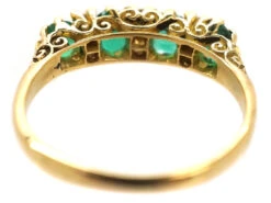 Victorian 18ct Gold, Four Stone Emerald & Diamond Carved Half Hoop Ring 16 Victorian 18ct Gold, Four Stone Emerald & Diamond Carved Half Hoop Ring -Antique Jewellery Company DSC03810