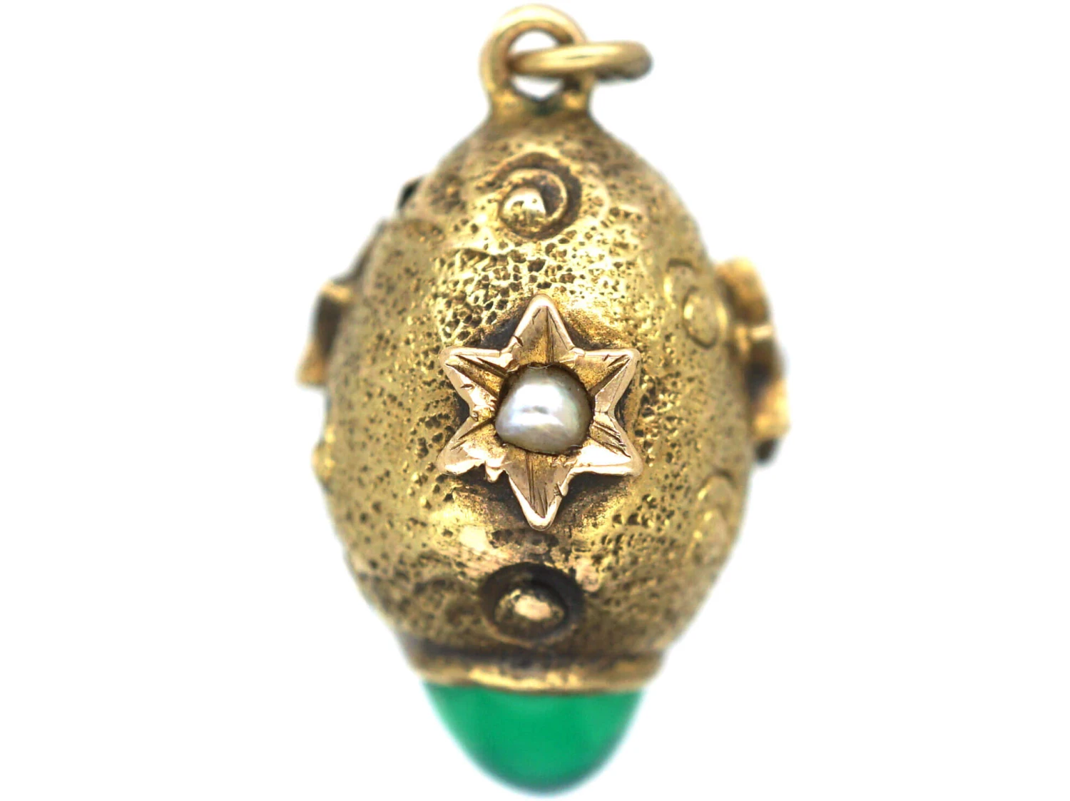 Edwardian 15ct Gold Egg Charm Set With Chrysoprase & Natural Split Pearls 3 Edwardian 15ct Gold Egg Charm Set With Chrysoprase & Natural Split Pearls