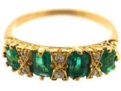 Victorian 18ct Gold, Four Stone Emerald & Diamond Carved Half Hoop Ring 12 Victorian 18ct Gold, Four Stone Emerald & Diamond Carved Half Hoop Ring -Antique Jewellery Company DSC03821 1