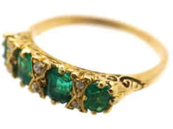 Victorian 18ct Gold, Four Stone Emerald & Diamond Carved Half Hoop Ring 17 Victorian 18ct Gold, Four Stone Emerald & Diamond Carved Half Hoop Ring -Antique Jewellery Company DSC03822