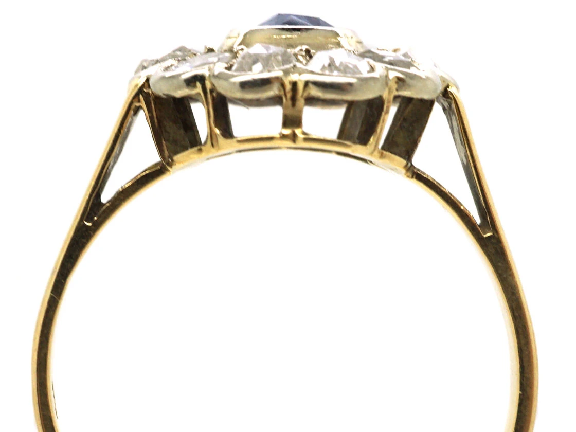 Edwardian 14ct Gold, Sapphire & Rose Diamond Cluster Ring 5 Edwardian 14ct Gold, Sapphire & Rose Diamond Cluster Ring - Image 3
