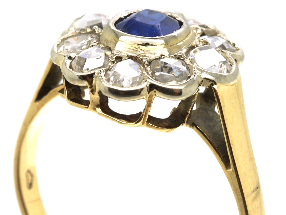 Edwardian 14ct Gold, Sapphire & Rose Diamond Cluster Ring 6 Edwardian 14ct Gold, Sapphire & Rose Diamond Cluster Ring - Image 4