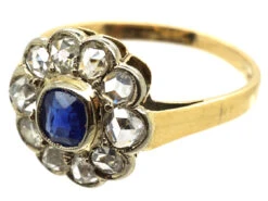 Edwardian 14ct Gold, Sapphire & Rose Diamond Cluster Ring 15 Edwardian 14ct Gold, Sapphire & Rose Diamond Cluster Ring -Antique Jewellery Company DSC03865