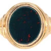 Victorian 18ct Gold & Bloodstone Signet Ring With Zig Zag Shoulders
