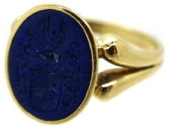 14ct Gold & Lapis Signet Ring With Intaglio Of Crest -Antique Jewellery Company DSC03896
