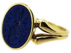 14ct Gold & Lapis Signet Ring With Intaglio Of Crest -Antique Jewellery Company DSC03900