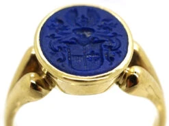 14ct Gold & Lapis Signet Ring With Intaglio Of Crest -Antique Jewellery Company DSC03902