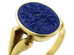 14ct Gold & Lapis Signet Ring With Intaglio Of Crest -Antique Jewellery Company DSC03905