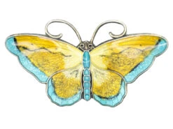 Silver, Yellow & Blue Enamel Butterfly Brooch